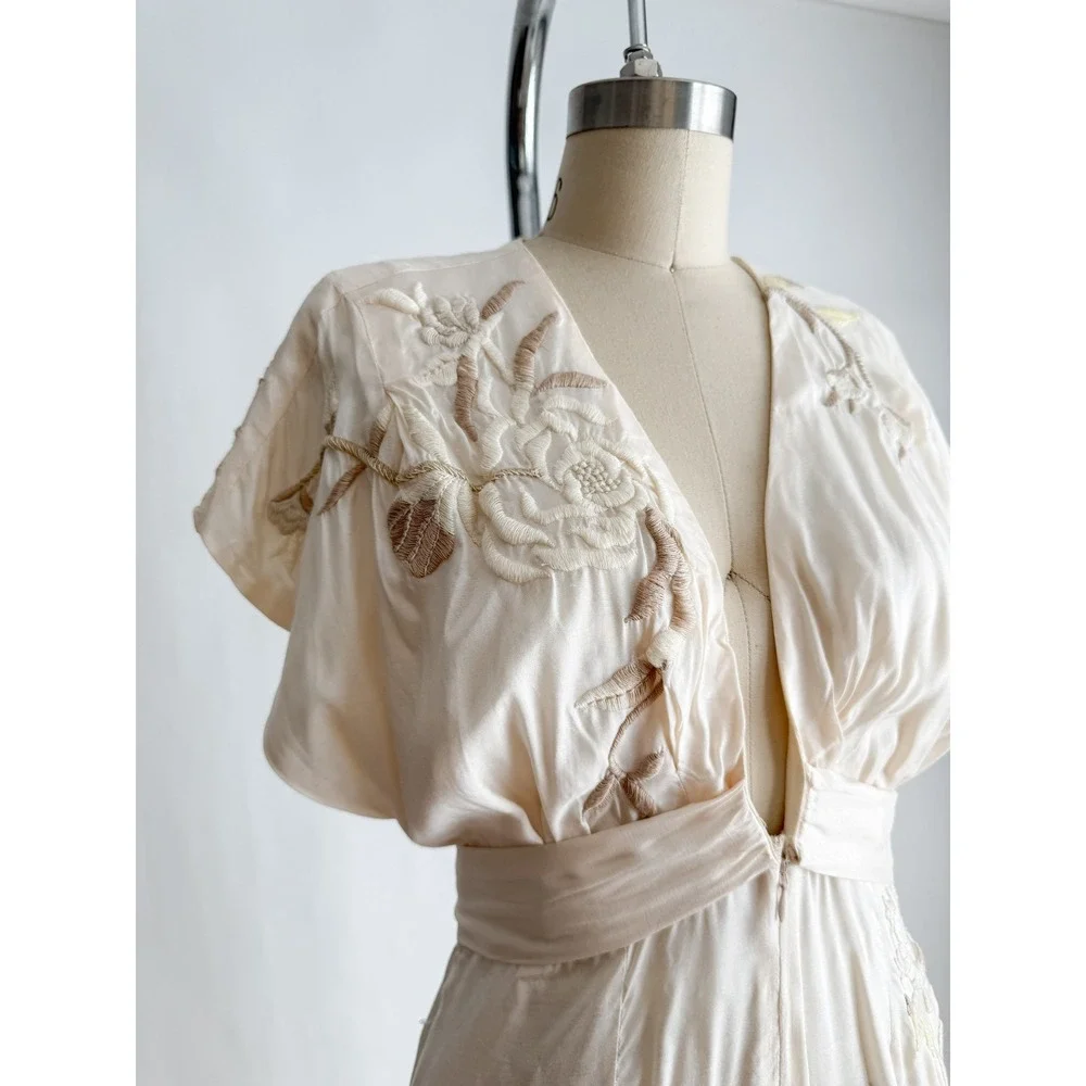 Free People In the Mood for Love cream‎ embroidered wide leg jumpsuit size S